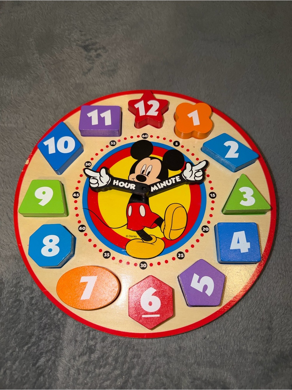 Mickey Mouse Wooden Learning Clock - Colorful Shape Sorter